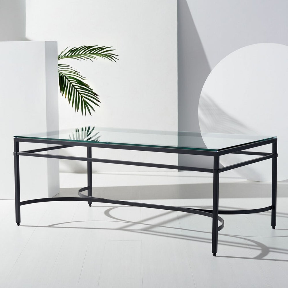 Abelard Glass Cocktail Table - Modern Antique Elegance with Sleek Black Frame & Clear Glass Top