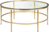 Safavieh Edmund Cocktail Table Tempered Glass Antique Gold Metal Couture AMH8304A 683726743149