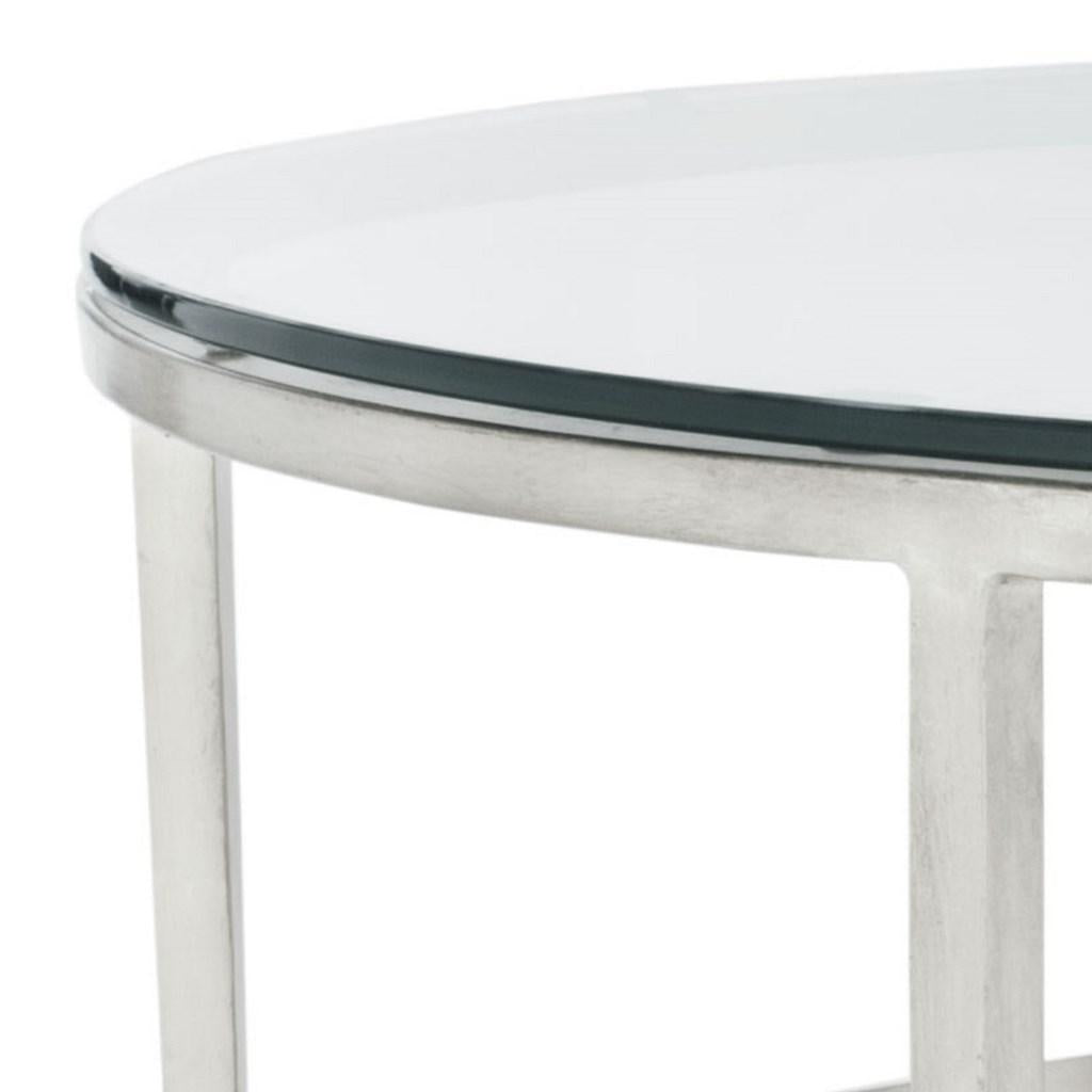 Safavieh Edmund Cocktail Table Tempered Glass Antique Silver Metal Couture AMH8304B 889048341524