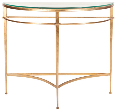 Safavieh Baur Console Table Tempered Glass Antique Gold Metal Couture AMH8306A 683726743316
