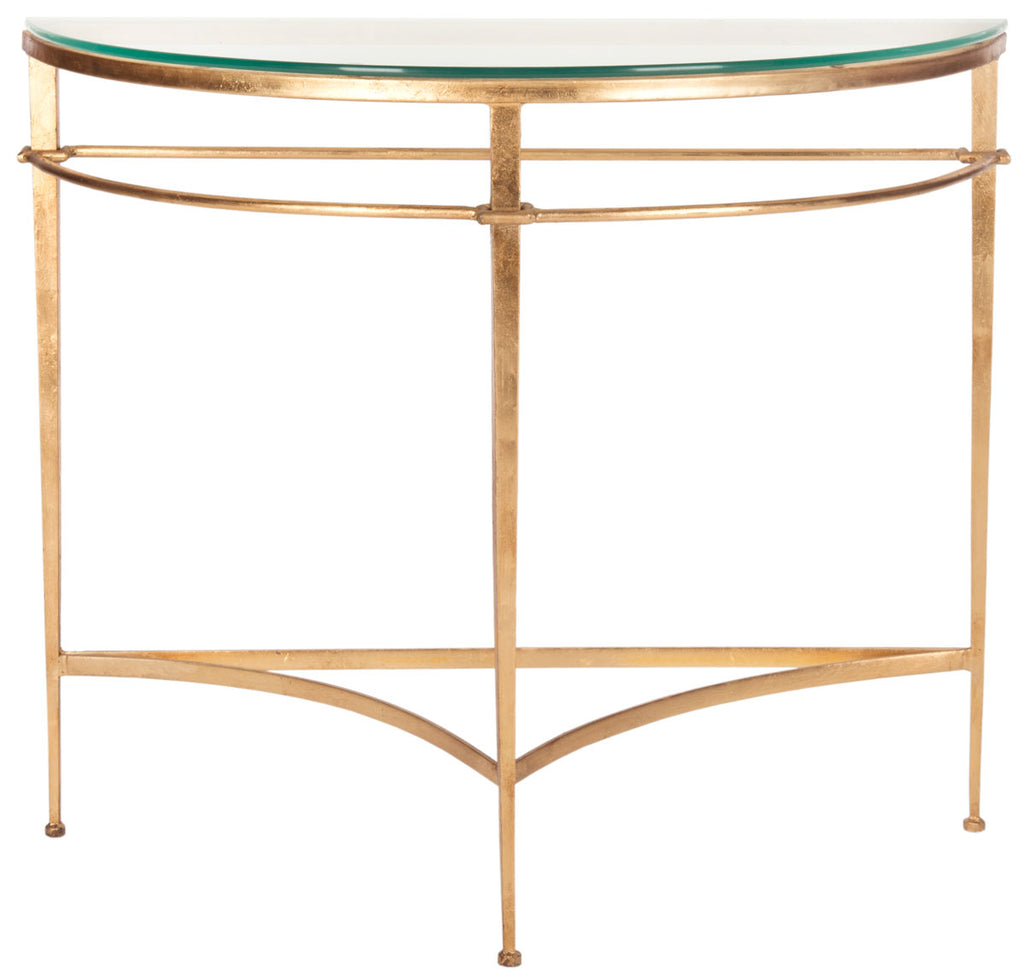 Safavieh Baur Console Table Tempered Glass Antique Gold Metal Couture AMH8306A 683726743316