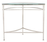 Safavieh Baur Console Table Tempered Glass Antique Silver Metal Couture AMH8306B 889048341531