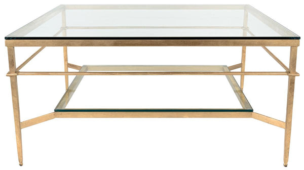 Safavieh Mieka Cocktail Table Glass Gold Metal Iron Couture AMH8307A 889048054400