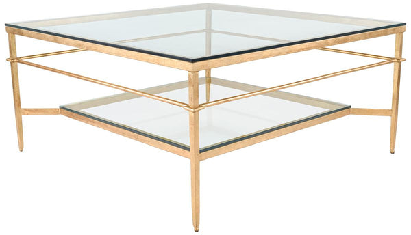 Safavieh Mieka Cocktail Table Glass Gold Metal Iron Couture AMH8307A 889048054400