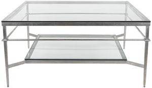 Safavieh Mieka Cocktail Table Glass Silver Metal Iron Couture AMH8307B 889048054424