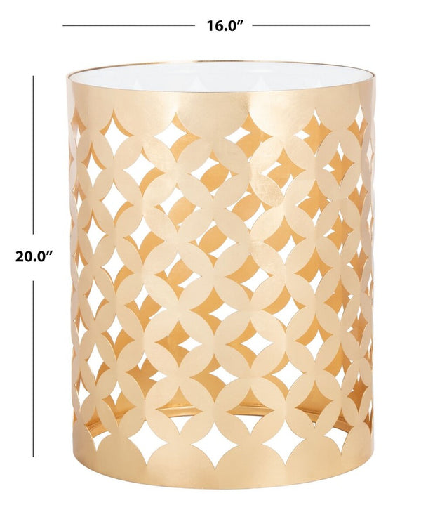 Cairo Round Gold Leaf End Table Gold Metal / Tempered Glass AMH8330A