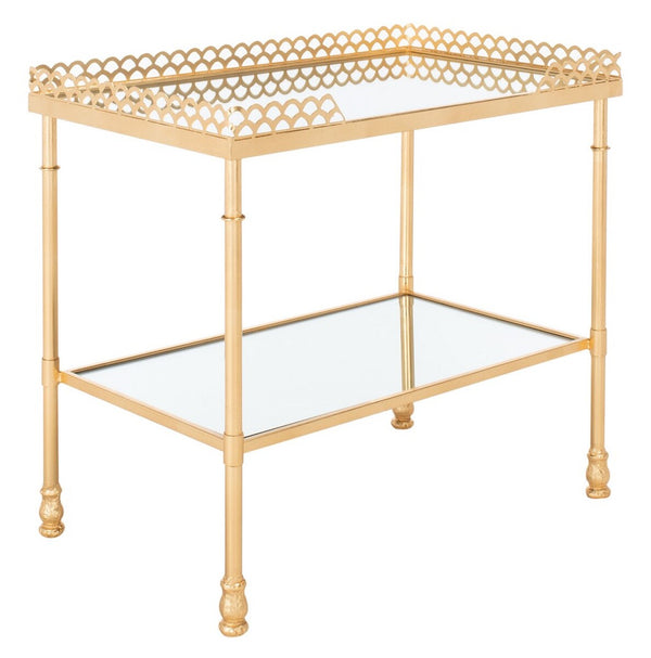 Eryn 2 Shelf Gold Leaf Accent Table Gold Metal / Tempered Glass AMH8334A