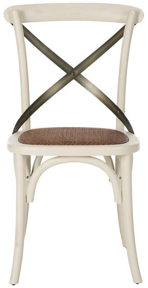 Safavieh - Set of 2 - Eleanor Farmhouse Side Chair 18''H X Back Distressed Ivory Medium Brown Wood Oak Rattan Foam Steel AMH9501A-SET2 683726801771