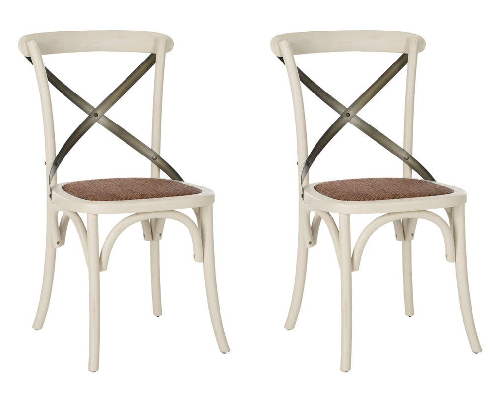 Safavieh - Set of 2 - Eleanor Farmhouse Side Chair 18''H X Back Distressed Ivory Medium Brown Wood Oak Rattan Foam Steel AMH9501A-SET2 683726801771