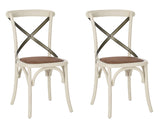 Safavieh - Set of 2 - Eleanor Farmhouse Side Chair 18''H X Back Distressed Ivory Medium Brown Wood Oak Rattan Foam Steel AMH9501A-SET2 683726801771