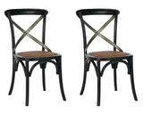 Safavieh - Set of 2 - Eleanor Farmhouse Side Chair 18''H X Back Distressed Hickory Medium Brown Wood Oak Rattan Foam Steel AMH9501B-SET2 683726801795
