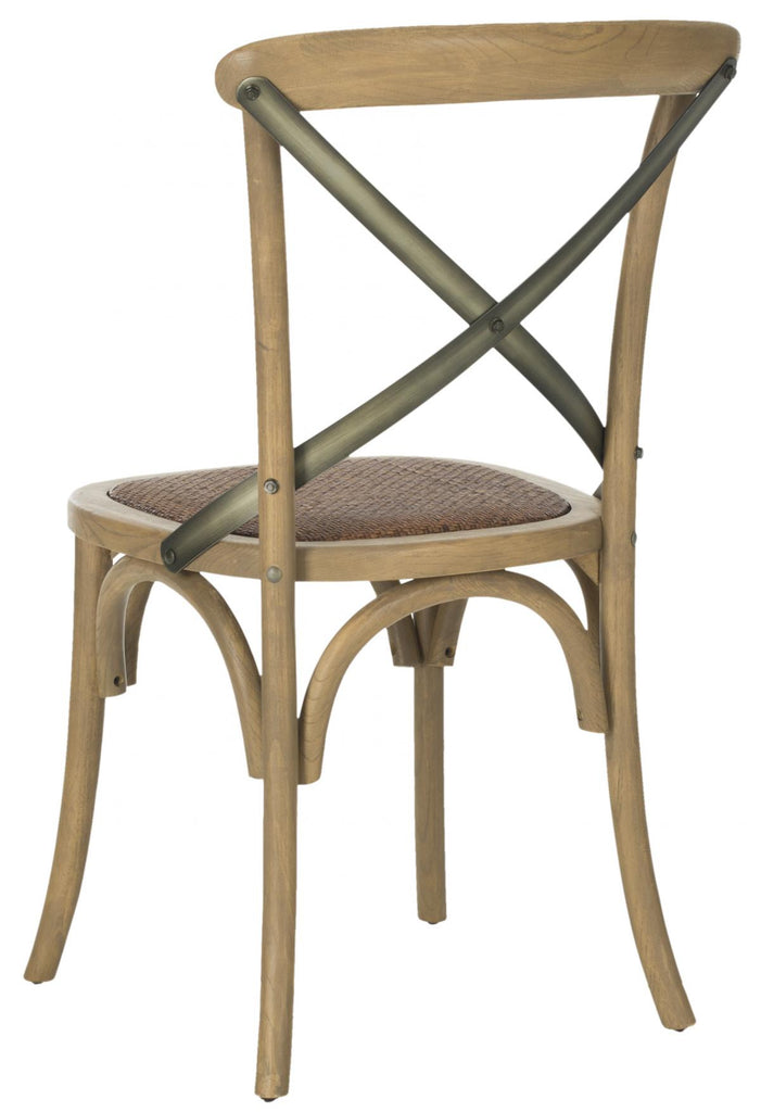 Safavieh - Set of 2 - Eleanor Farmhouse Side Chair 18''H X Back Weathered Oak Medium Brown Wood NC Coating Rattan FoamSteelAMH9501C-SET2 683726801924