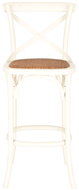 Safavieh Franklin Bar Stool X Back Distressed Ivory Medium Brown Wood NC Coating Birch Rattan Foam AMH9502A 683726453581