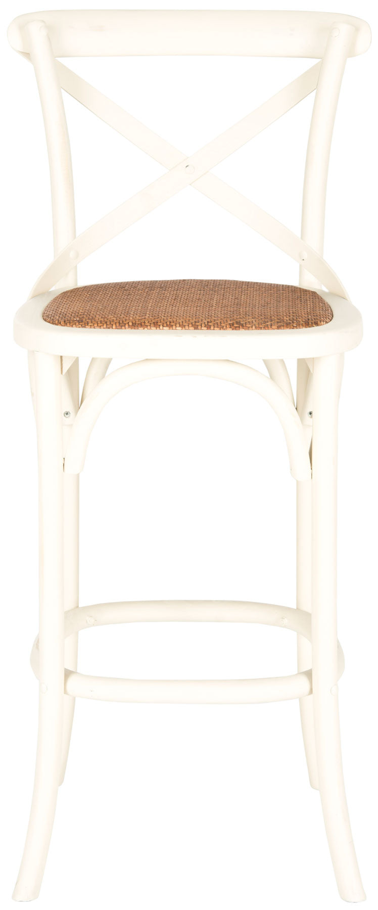 Safavieh Franklin Bar Stool X Back Distressed Ivory Medium Brown Wood NC Coating Birch Rattan Foam AMH9502A 683726453581