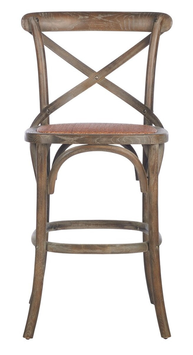 Franklin X Back Counter Stool - Stylish Weathered Oak Design with Rattan Caning for Modern Spaces
