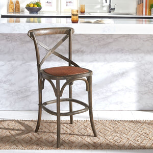 Franklin X Back Counter Stool - Stylish Weathered Oak Design with Rattan Caning for Modern Spaces
