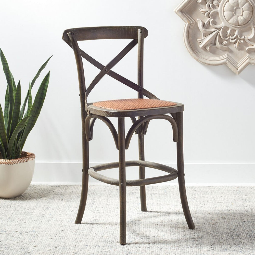 Franklin X Back Counter Stool - Stylish Weathered Oak Design with Rattan Caning for Modern Spaces