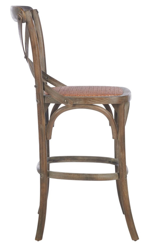 Franklin X Back Counter Stool - Stylish Weathered Oak Design with Rattan Caning for Modern Spaces