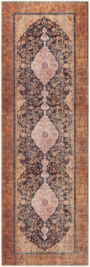 Amelie AML-2300 Traditional Chenille-Polyester Rug AML2300-27710 Clay, Denim, Dark Purple, Dark Green, Butter, Beige, Grass Green 100% Chenille-Polyester 2'7" x 7'10"