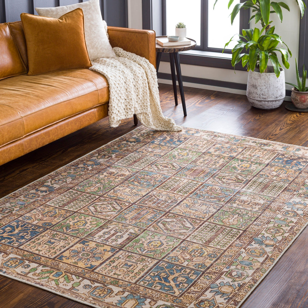 Amelie AML-2342 Traditional Chenille-Polyester Rug AML2342-81012 Dark Blue, Grass Green, Saffron, Dark Brown, Beige 100% Chenille-Polyester 8'10" x 12'