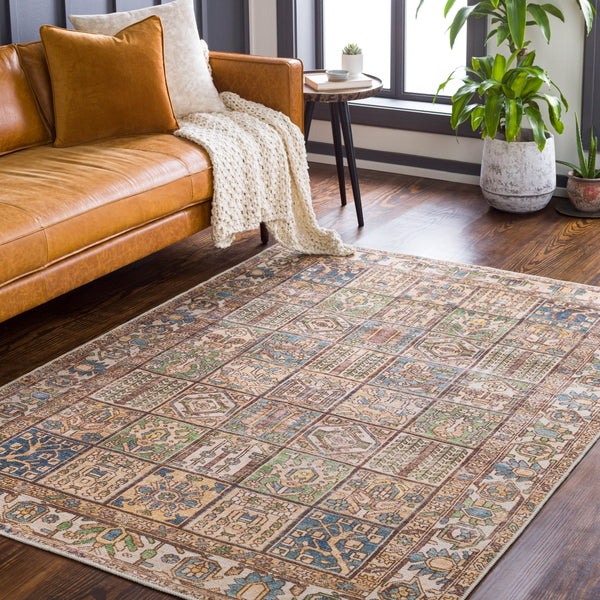 Amelie AML-2342 Traditional Chenille-Polyester Rug AML2342-81012 Dark Blue, Grass Green, Saffron, Dark Brown, Beige 100% Chenille-Polyester 8'10" x 12'