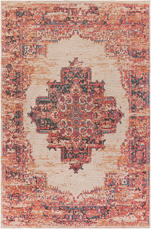 Amsterdam AMS-1022 Traditional Chenille-Polyester Rug AMS1022-576 Bright Red, Ivory, Teal, Camel, Emerald 100% Chenille-Polyester 5' x 7'6"