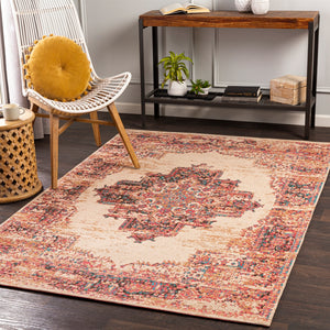 Amsterdam AMS-1022 Traditional Chenille-Polyester Rug AMS1022-810 Bright Red, Ivory, Teal, Camel, Emerald 100% Chenille-Polyester 8' x 10'