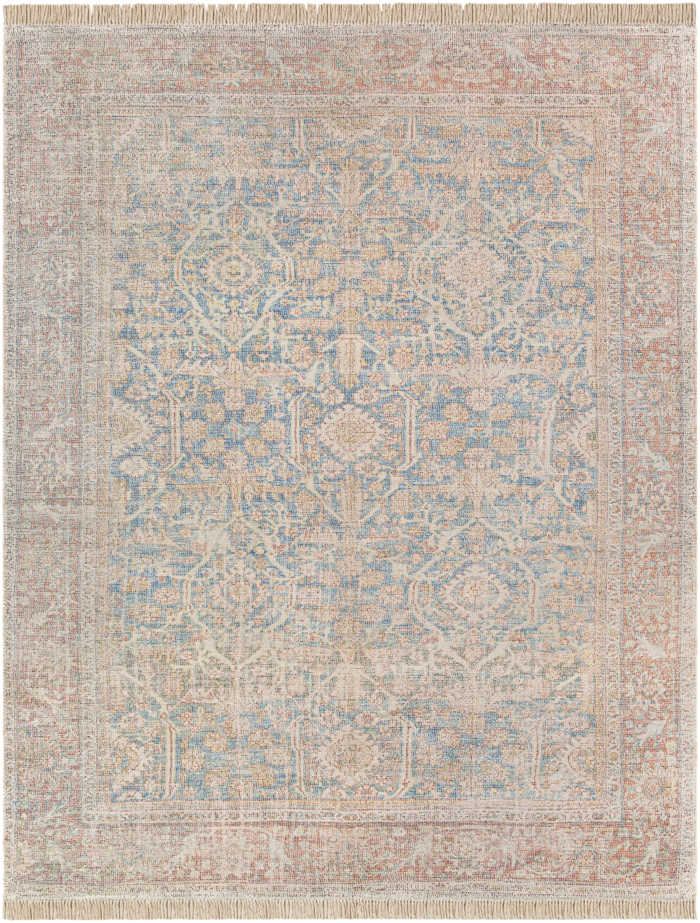 Amasya AMY-2303 Traditional Cotton, Polyester, Viscose, Wool Rug AMY2303-8612 Dark Blue, Aqua, Pale Blue, Dark Red, Burnt Orange, Ivory, Coral, Mustard, Butter, Dark Brown 50% Cotton, 20% Polyester, 15% Viscose, 15% Wool 8'6" x 12'
