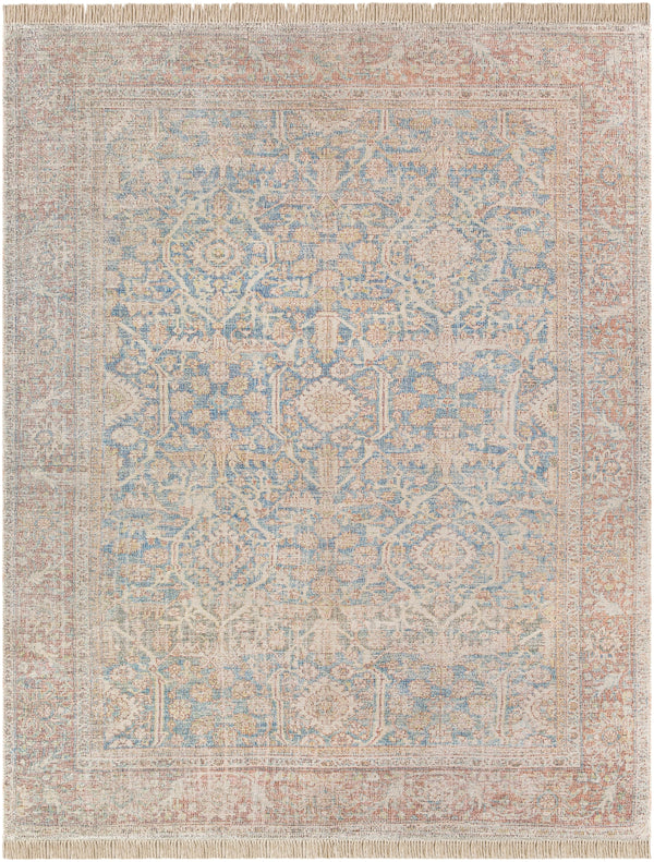 Amasya AMY-2303 Traditional Cotton, Polyester, Viscose, Wool Rug AMY2303-8612 Dark Blue, Aqua, Pale Blue, Dark Red, Burnt Orange, Ivory, Coral, Mustard, Butter, Dark Brown 50% Cotton, 20% Polyester, 15% Viscose, 15% Wool 8'6" x 12'