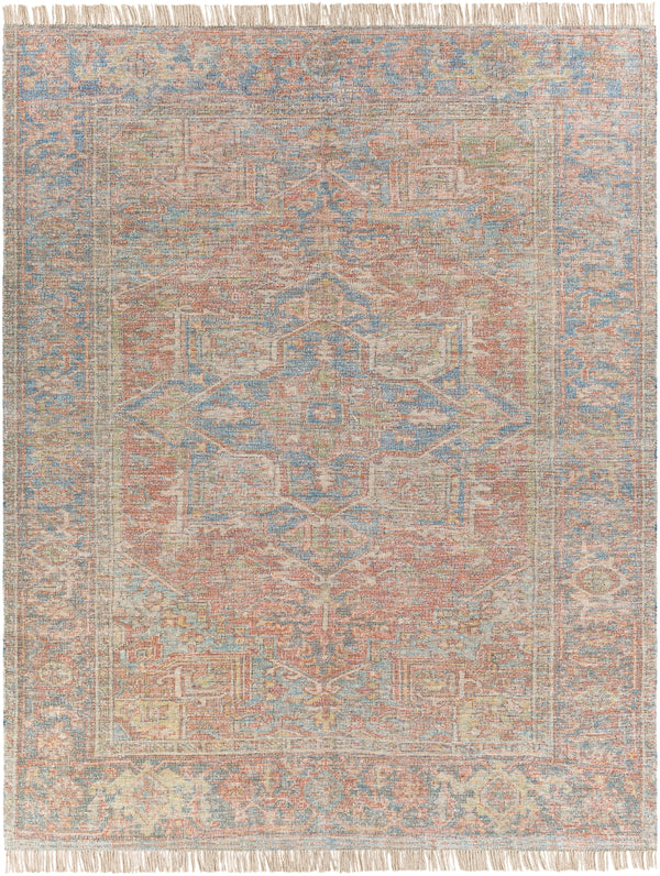 Amasya AMY-2306 Traditional Cotton, Polyester, Viscose, Wool Rug AMY2306-8612 Burnt Orange, Dark Red, Dark Blue, Aqua, Coral, Peach, Pale Blue, Ivory, Dark Brown, Lime, Grass Green 50% Cotton, 20% Polyester, 15% Viscose, 15% Wool 8'6" x 12'