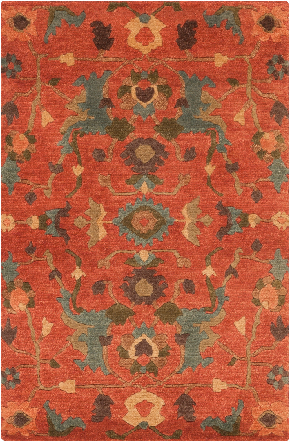 Anastacia ANA-8411 Traditional NZ Wool Rug ANA8411-913 Rust, Aqua, Wheat, Dark Green, Grass Green, Dark Brown, Coral 100% NZ Wool 9' x 13'