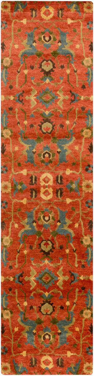 Anastacia ANA-8411 Traditional NZ Wool Rug ANA8411-2610 Rust, Aqua, Wheat, Dark Green, Grass Green, Dark Brown, Coral 100% NZ Wool 2'6" x 10'