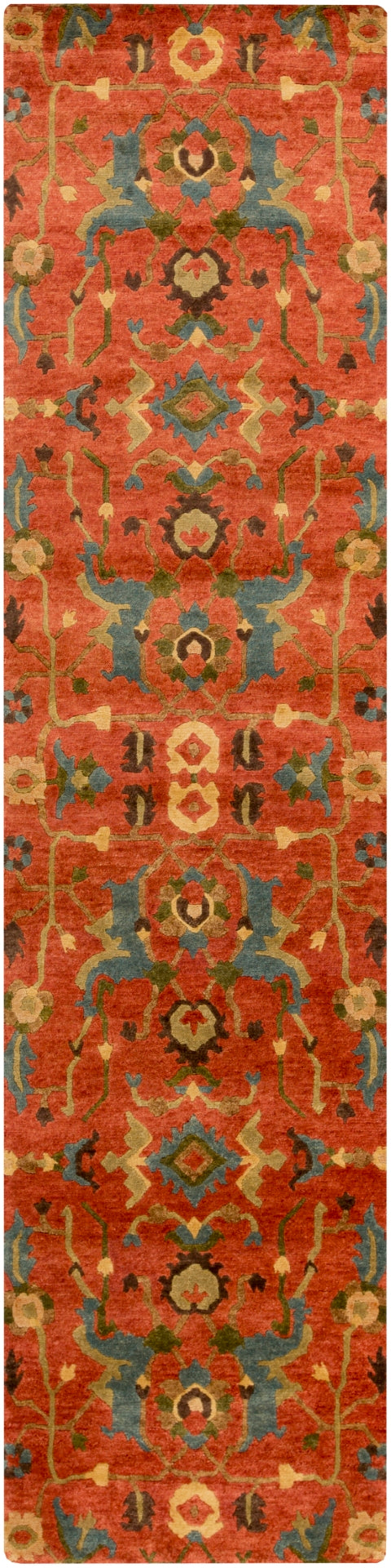 Anastacia ANA-8411 Traditional NZ Wool Rug ANA8411-2610 Rust, Aqua, Wheat, Dark Green, Grass Green, Dark Brown, Coral 100% NZ Wool 2'6" x 10'
