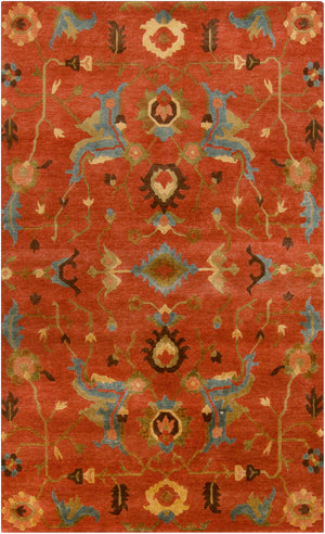 Anastacia ANA-8411 Traditional NZ Wool Rug ANA8411-58 Rust, Aqua, Wheat, Dark Green, Grass Green, Dark Brown, Coral 100% NZ Wool 5' x 8'