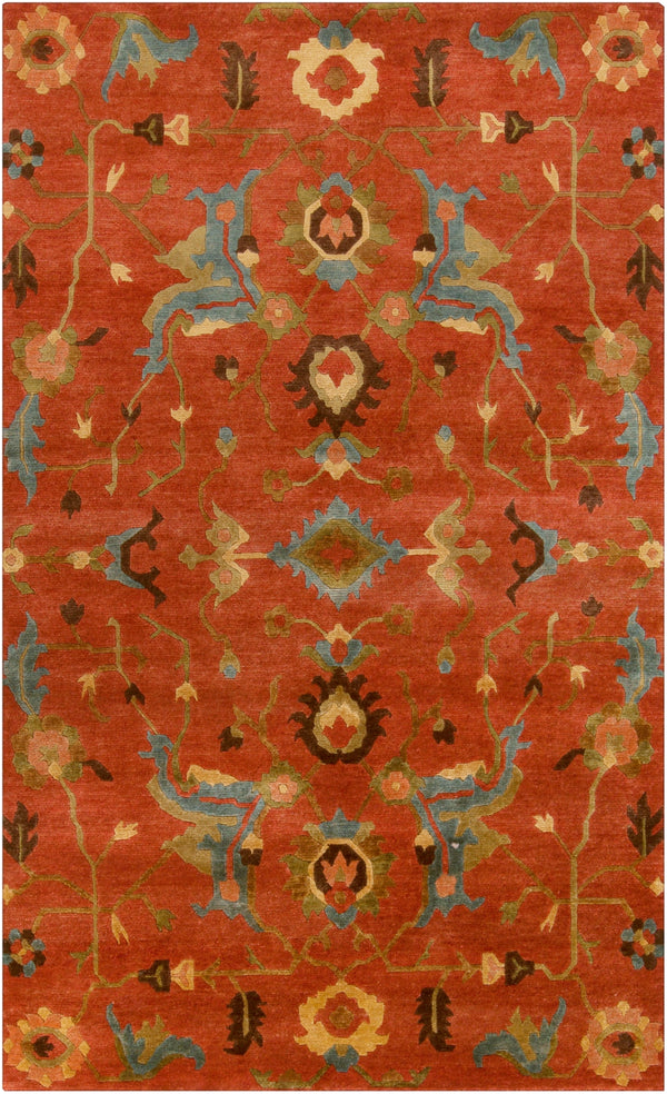 Anastacia ANA-8411 Traditional NZ Wool Rug ANA8411-58 Rust, Aqua, Wheat, Dark Green, Grass Green, Dark Brown, Coral 100% NZ Wool 5' x 8'