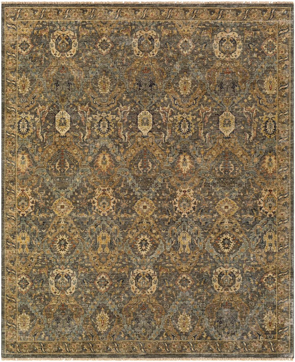 Anatolia ANY-2302 Traditional Wool Rug ANY2302-912 Dark Green, Sage, Saffron, Dark Brown, Beige 100% Wool 9' x 12'
