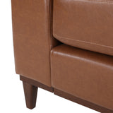 Warbler Contemporary Faux Leather Upholstered 3 Seater Sofa, Cognac Brown and Espresso Noble House