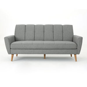 Treston Mid Century Grey Fabric Sofa Noble House