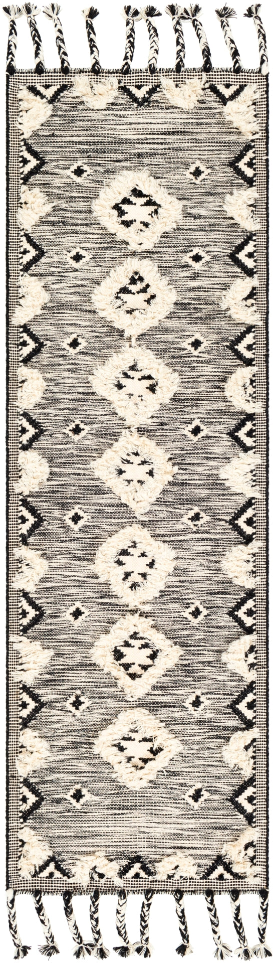 Apache APA-2302 Global Wool Rug APA2302-268 Black, Cream 100% Wool 2'6" x 8'