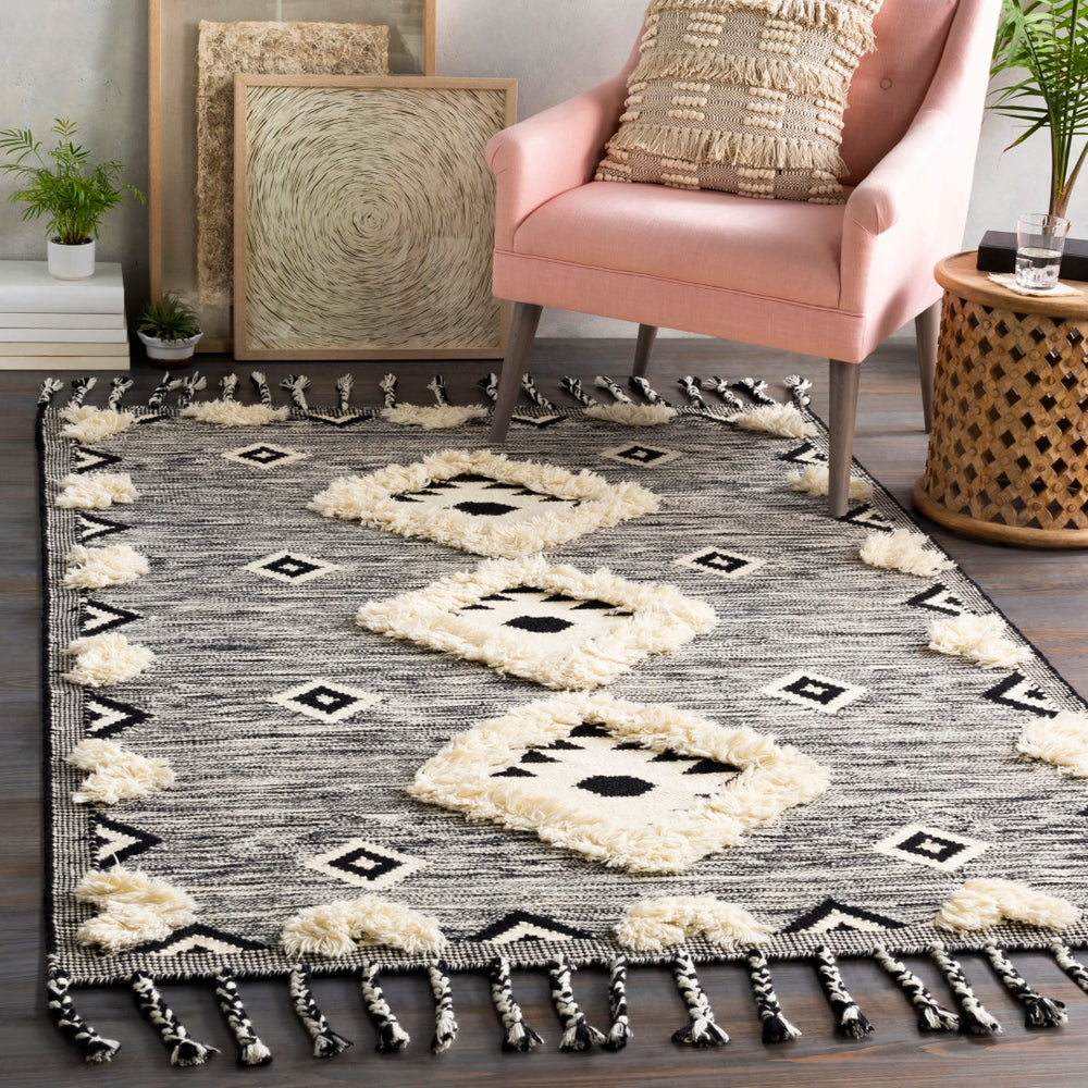 Apache APA-2302 Global Wool Rug APA2302-912 Black, Cream 100% Wool 9' x 12'