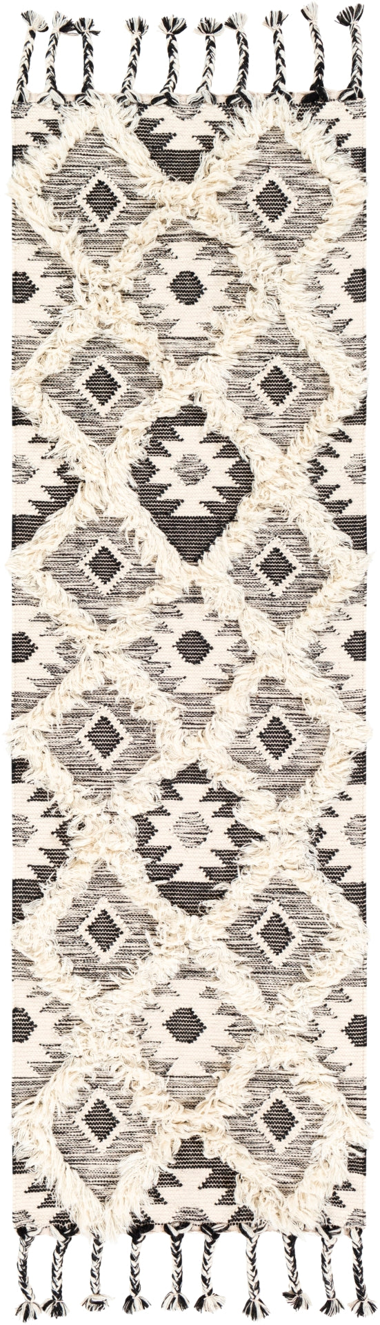 Apache APA-2303 Global Wool Rug APA2303-268 Black, Cream 100% Wool 2'6" x 8'