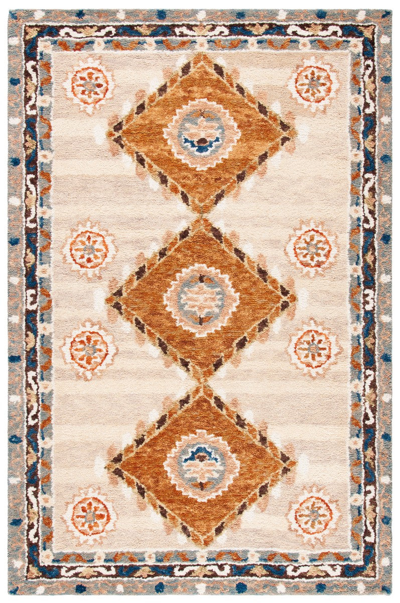 Aspen 126 Bohemian Hand Tufted 85% Wool, 15% Cotton Rug Brown / Blue