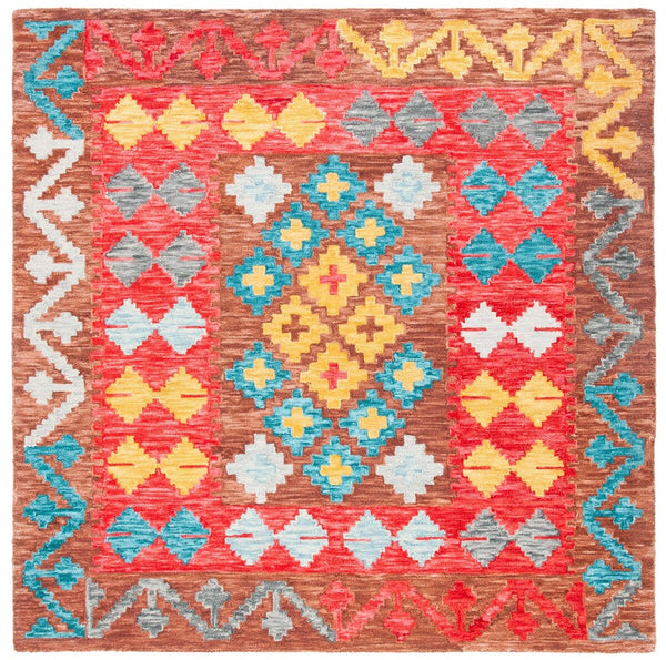 Aspen 403 Hand Tufted 80% Wool, 20% Cotton Bohemian Rug Brown / Red 80% Wool, 20% Cotton APN403T-9