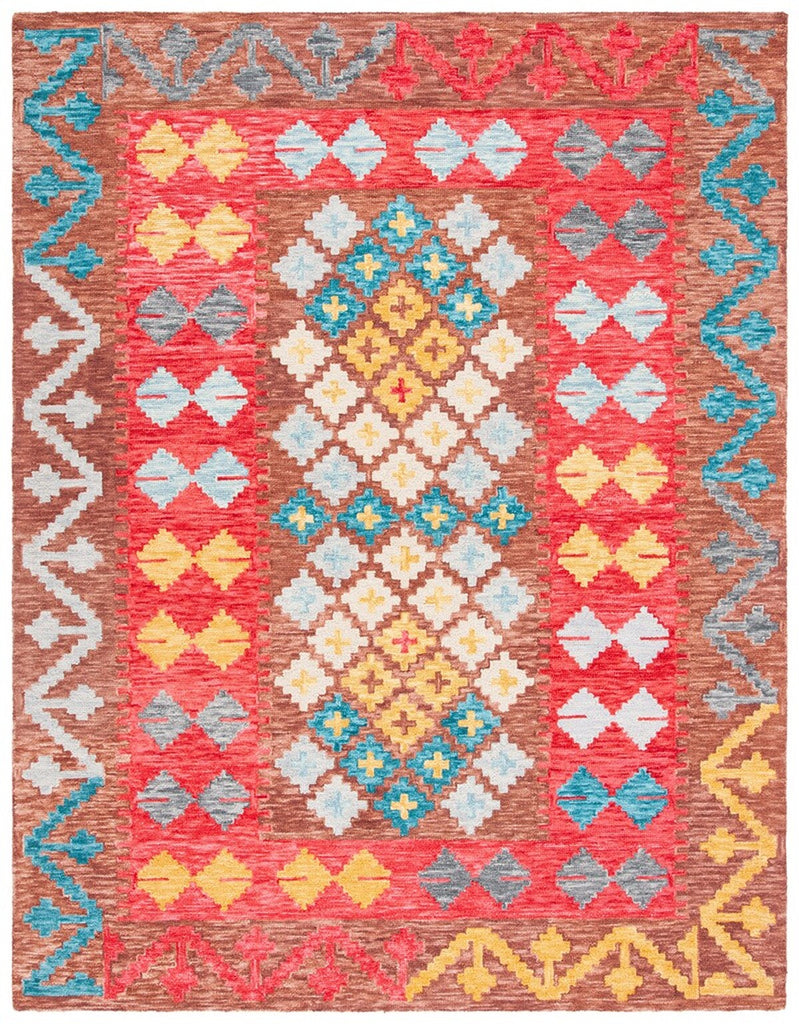 Aspen 403 Hand Tufted 80% Wool, 20% Cotton Bohemian Rug Brown / Red 80% Wool, 20% Cotton APN403T-9