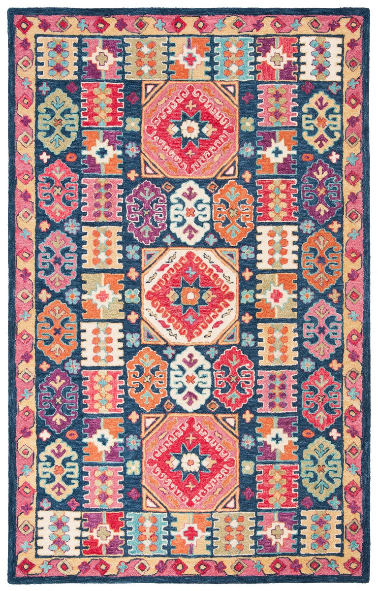 Aspen 518 Bohemian Hand Tufted Wool Pile Rug Blue / Red