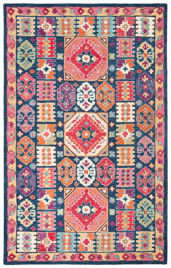 Aspen 518 Bohemian Hand Tufted Wool Pile Rug Blue / Red