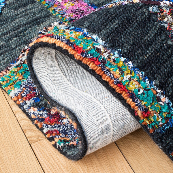 Aspen 533 Bohemian Handtufted 80% Wool 20% Cotton Rug Dark Green / Black