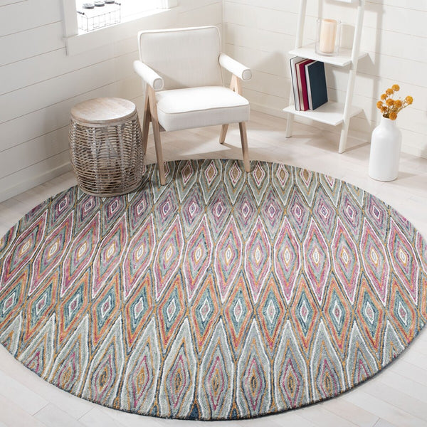 Aspen 805 Bohemian Hand Tufted 100% Wool Pile Rug Blue / Pink