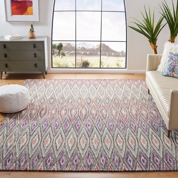 Aspen 805 Bohemian Hand Tufted 100% Wool Pile Rug Blue / Pink