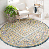 Aspen 809 Bohemian Hand Tufted 100% Wool Pile Rug Navy / Gold